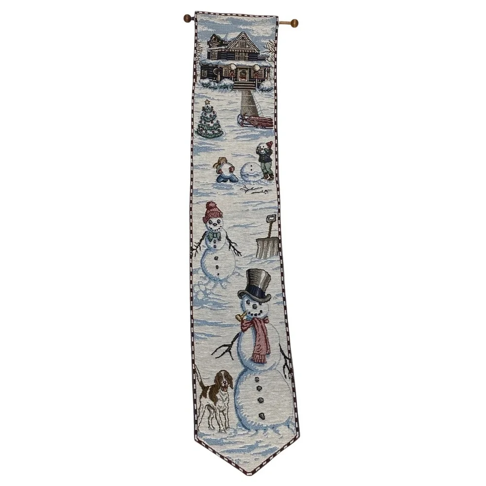 Manual Woodworkers Weavers Front Yard Snowmen Christmas Bell Pull Tapestry 39